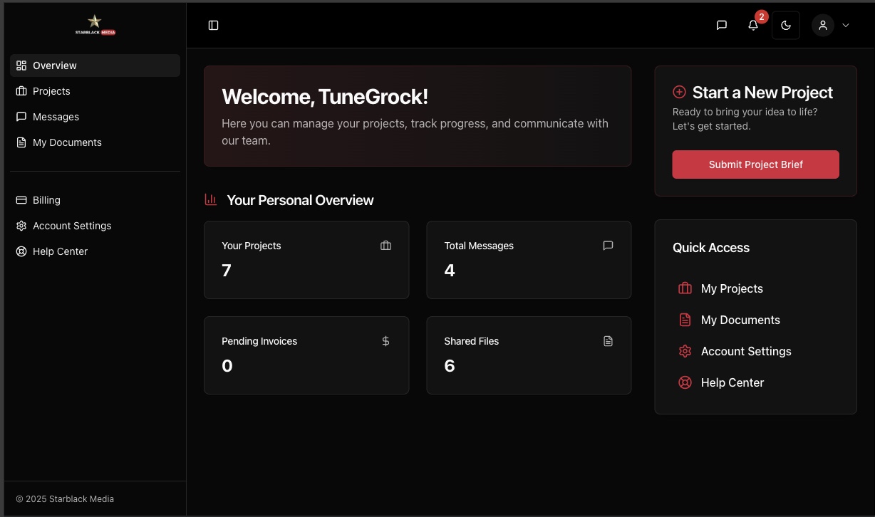 Client Dashboard Preview on Desktop