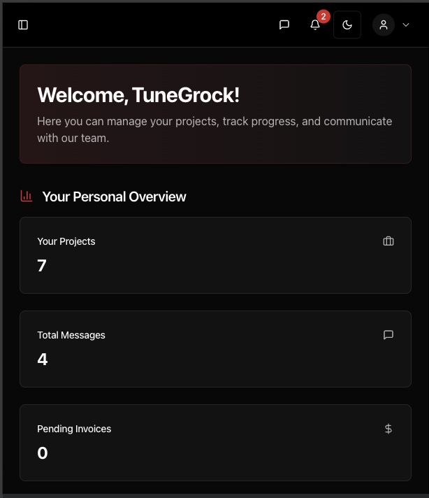 Client Dashboard Preview on Mobile