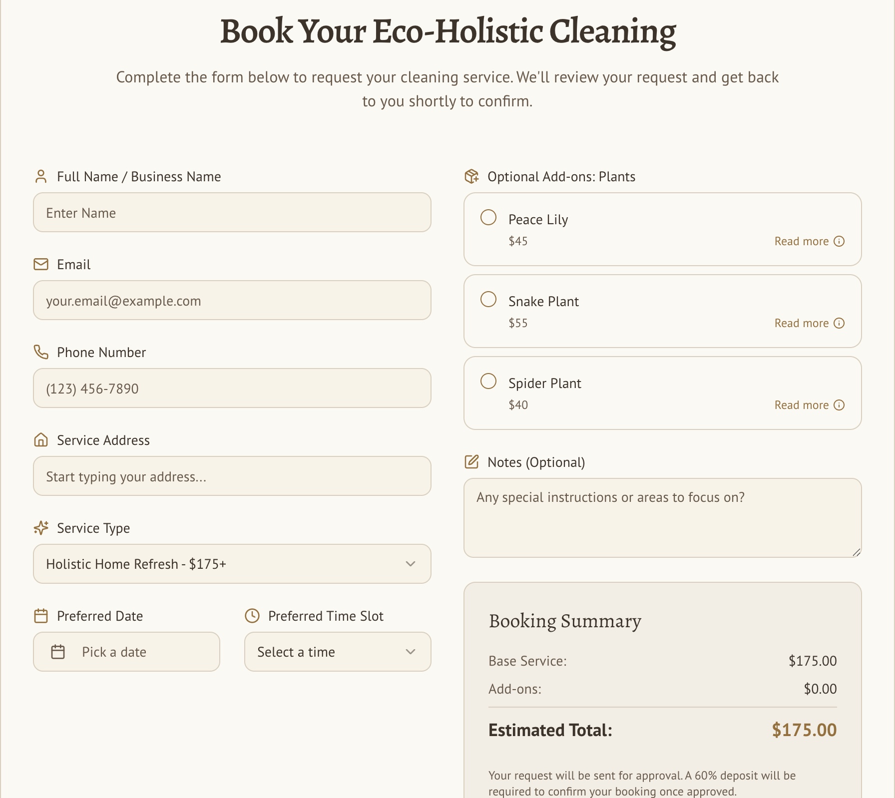 Booking Form Screenshot