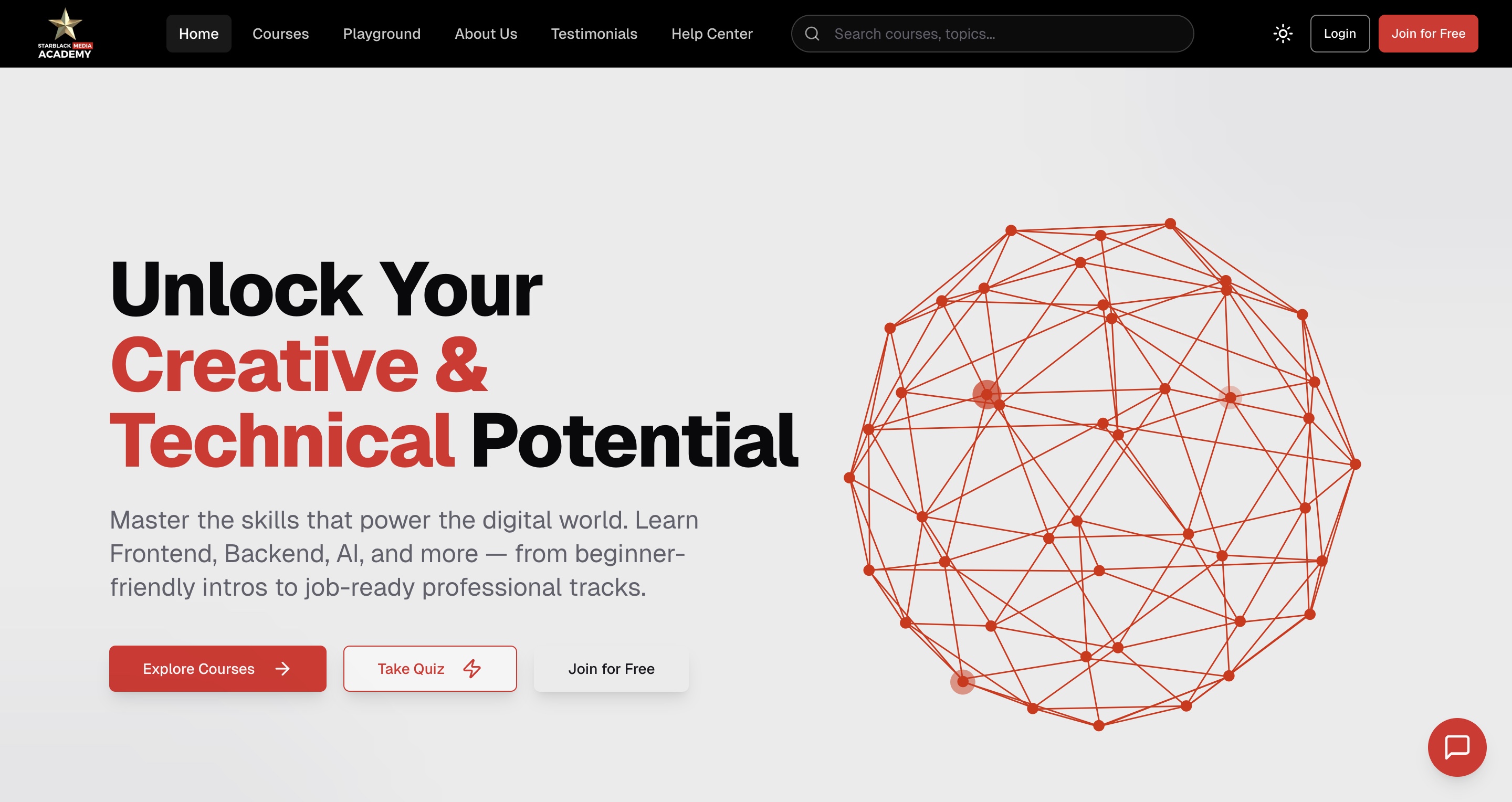 Starblack Media Academy Landing Page