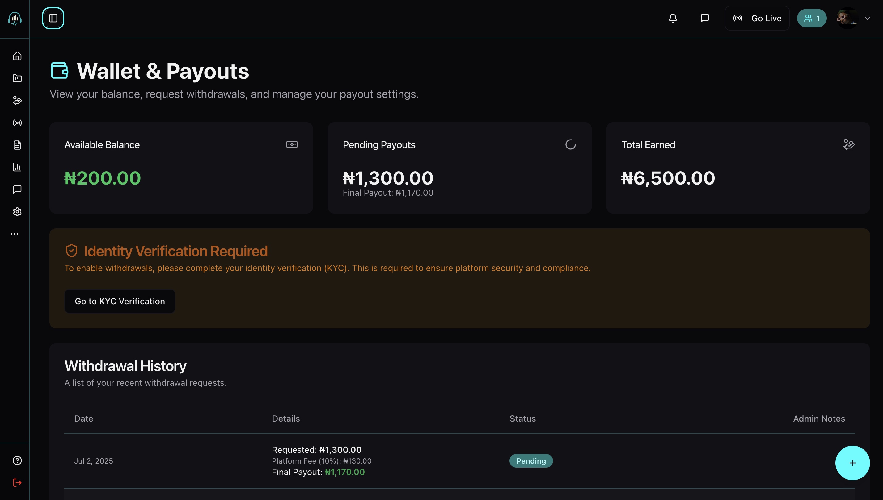 Wallet & Payouts Page